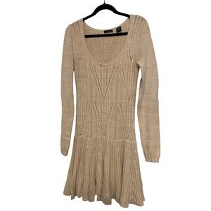 Moda International‎ Cable Knit Fit & Flare Cream Sweater Dress Large Prep Scandi